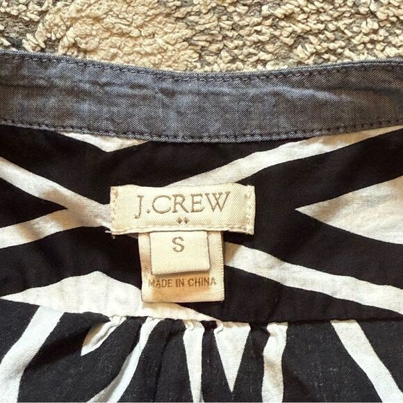 J. Crew Black & White Geometric Diamond Print Tunic with Chambray Bib Size Small - Picture 7 of 8